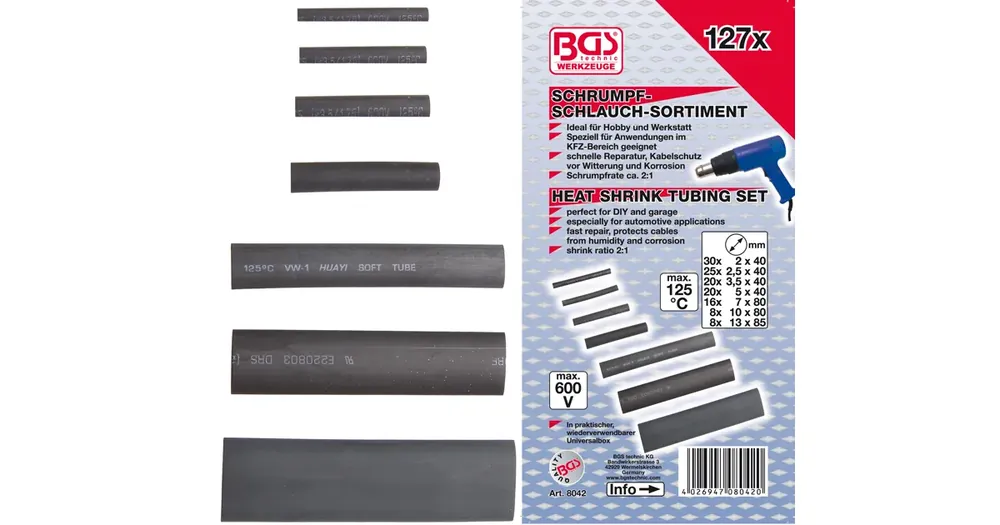 Expresní Doručení BGS Hadičky smršťovací, sortiment 127 dílů