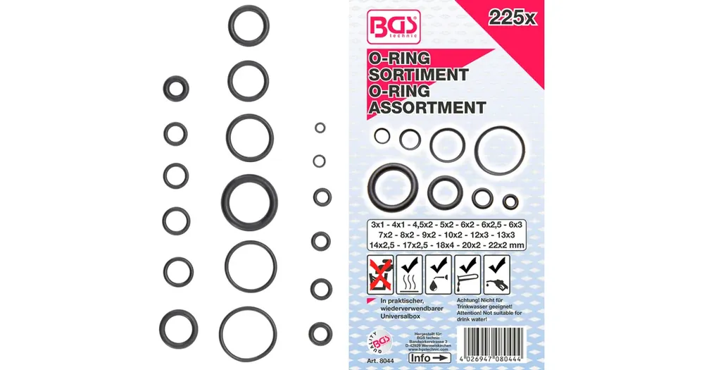 Výhodná Nabídka BGS O kroužky, O 3 - 22 mm, 225 dílů