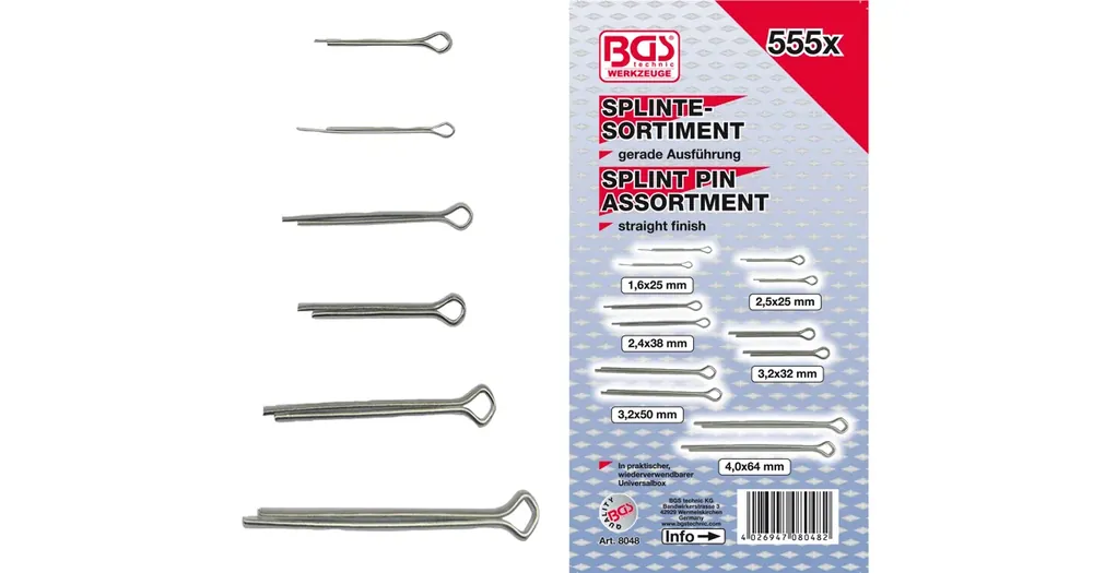 BGS Závlačky, sortiment 555 dílů, PVC kazeta Výhodná Nabídka