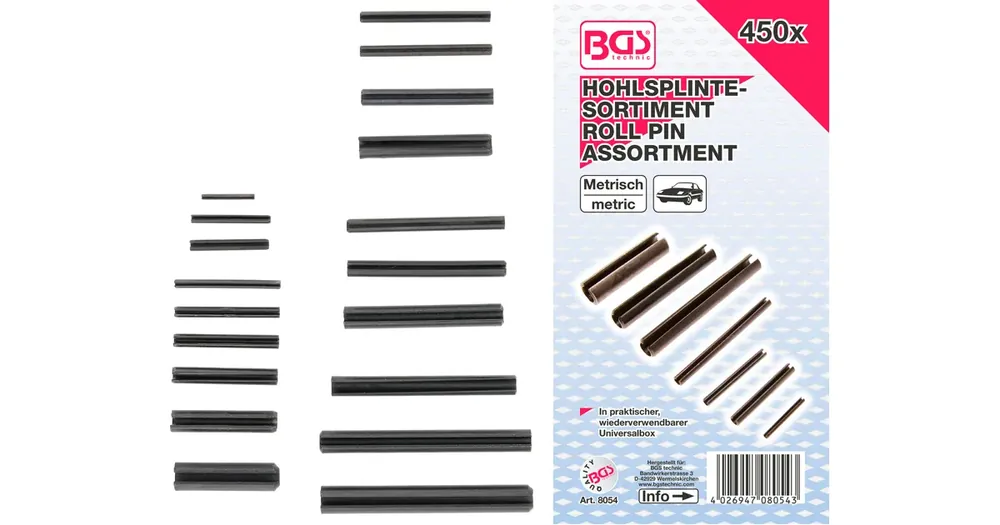 Akční Nabídka BGS Kolík pružný zajišťovací, sada 450 dílů, PVC kazeta
