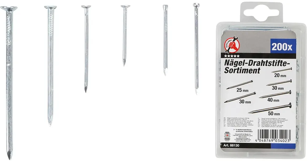 Značkový BGS Sada hřebíků / drátěných hřebíků, 200dílná