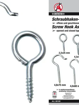 Akce BGS Háčky očka šroubovací pozinkované, sada 142 dílů