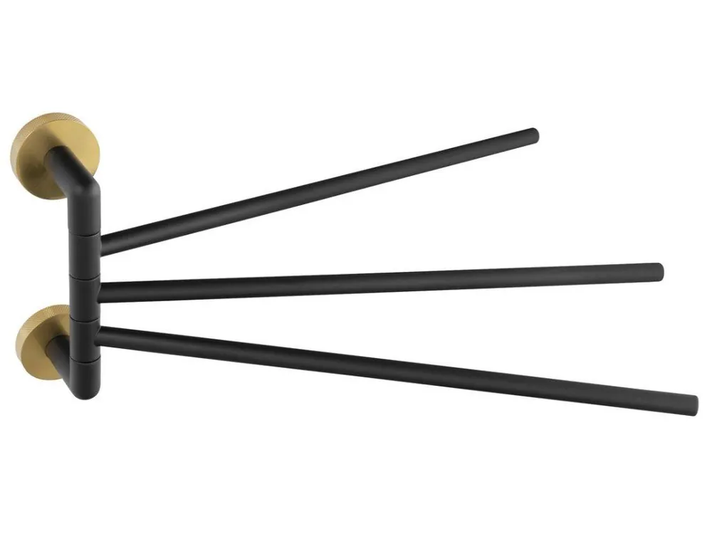 Značkový Sapho LARISSA trojitý držák ručníků otočný 350mm, černá/zlato mat WS022BG