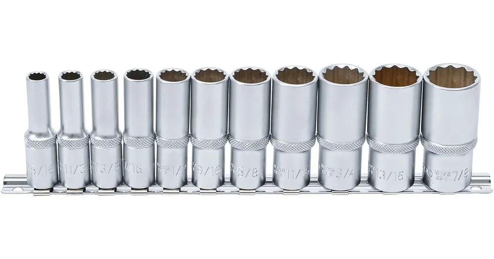 Zlevněný BGS Sada nástrčných dvanáctihranných hlavic, prodloužené, 10 mm (3/8"), palcové velikosti,