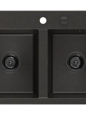 MEXEN/S - Hektor granitový dřez 2-bowl 800 x 480 mm, černá/zlatá metalik, černý sifon 6521802000-75-B Originální