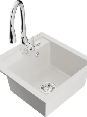 MEXEN/S - Vito granitový dřez 1-miska včetně baterie Savita, bílá 6503-20-672601-00 Pouze Dnes