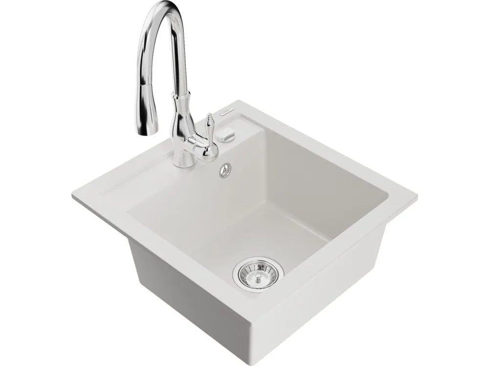 MEXEN/S - Vito granitový dřez 1-miska včetně baterie Savita, bílá 6503-20-672601-00 Pouze Dnes