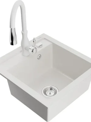 MEXEN/S - Vito granitový dřez 1-miska včetně baterie Savita, bílá 6503-20-672601-20 Víkendová Akce