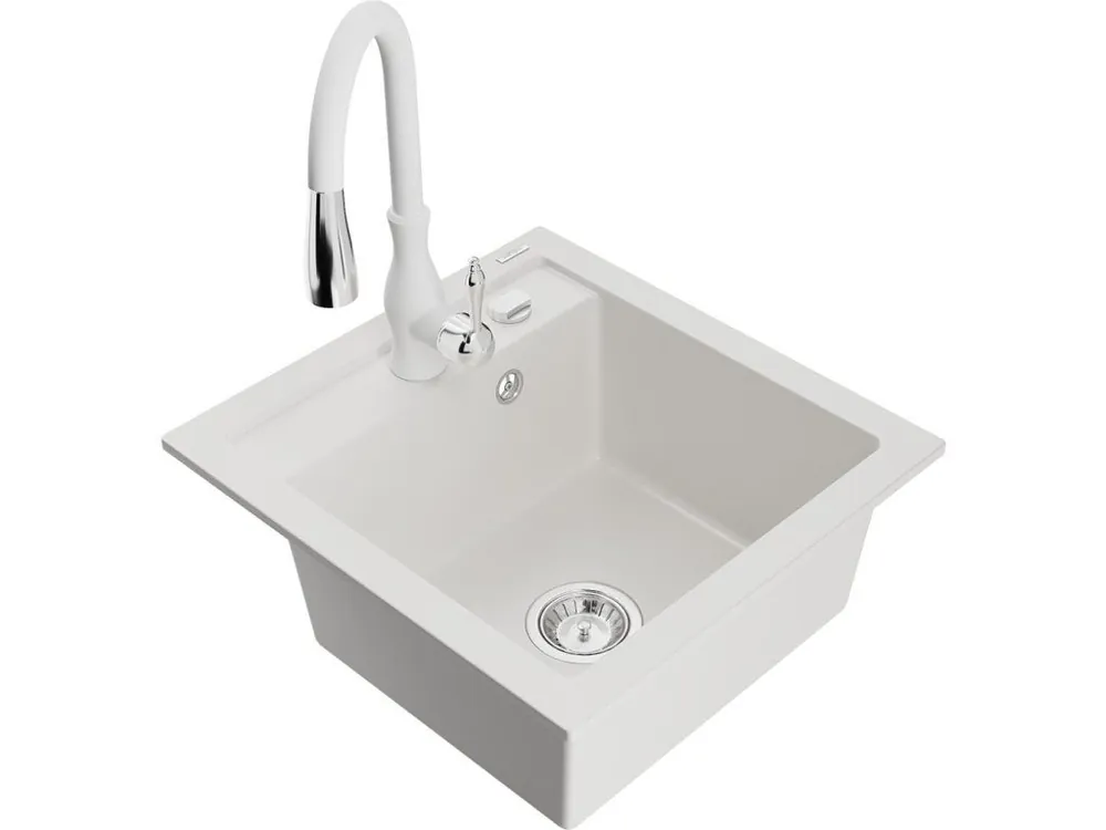 MEXEN/S - Vito granitový dřez 1-miska včetně baterie Savita, bílá 6503-20-672601-20 Víkendová Akce