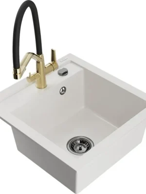 Ověřený MEXEN/S - Vito granitový dřez 1-miska včetně baterie Duo, bílá 6503-20-671701-57-B