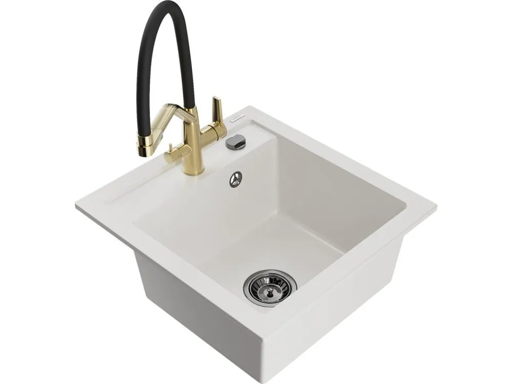 Ověřený MEXEN/S - Vito granitový dřez 1-miska včetně baterie Duo, bílá 6503-20-671701-57-B