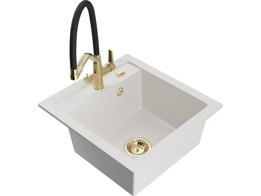 Nízká Cena MEXEN/S - Vito granitový dřez 1-miska včetně baterie Duo, bílá 6503-20-671701-57-G