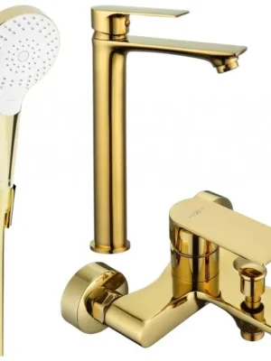 MEXEN/S - Royo R05 Set umyvadlové a vanové baterie s příslušenstvím, zlatá 72213R05-50 Výhodná Nabídka
