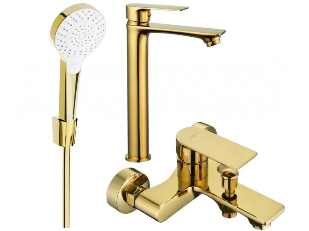 MEXEN/S - Royo R05 Set umyvadlové a vanové baterie s příslušenstvím, zlatá 72213R05-50 Výhodná Nabídka