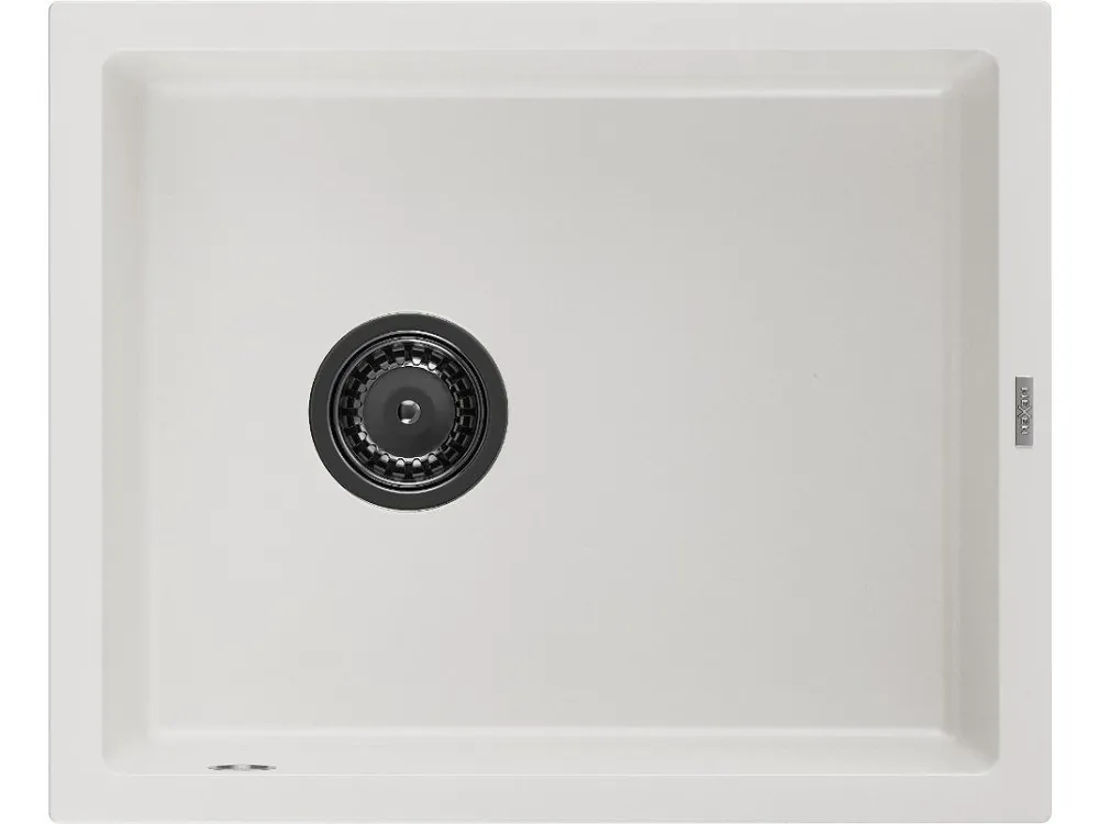 Víkendová Akce MEXEN/S - Pedro granitový dřez 1-miska 560 x 460 mm, bílá, sifon černá 6508561000-20-B