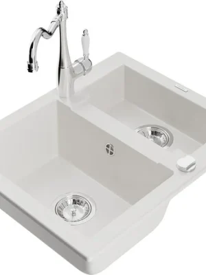 MEXEN/S - Carlos granitový dřez 1.5 včetně baterie Carla, bílá 6518-20-670700-00 Levný