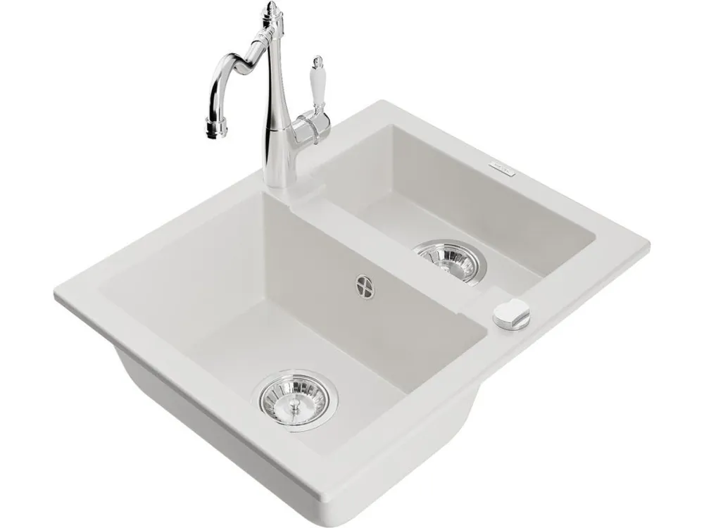 MEXEN/S - Carlos granitový dřez 1.5 včetně baterie Carla, bílá 6518-20-670700-00 Levný