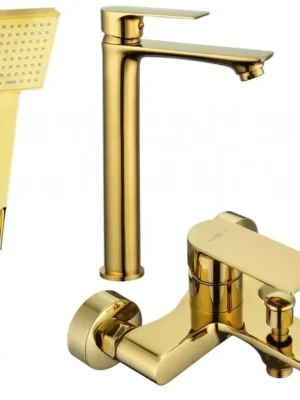 MEXEN/S - Royo R45 Set umyvadlové a vanové baterie s příslušenstvím, zlatá 72213R45-50 Poslední Šance