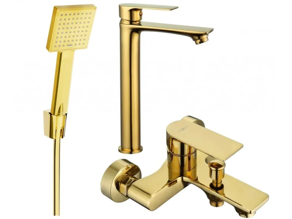 MEXEN/S - Royo R45 Set umyvadlové a vanové baterie s příslušenstvím, zlatá 72213R45-50 Poslední Šance