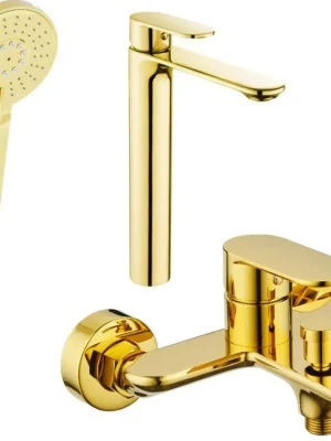 Cenově Výhodný MEXEN/S - Milo R40 Set umyvadlové a vanové baterie s příslušenstvím, zlato 71313R40-50