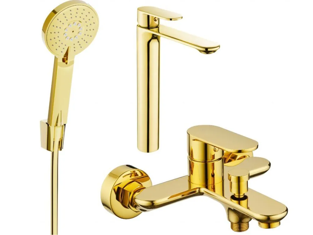 Cenově Výhodný MEXEN/S - Milo R40 Set umyvadlové a vanové baterie s příslušenstvím, zlato 71313R40-50