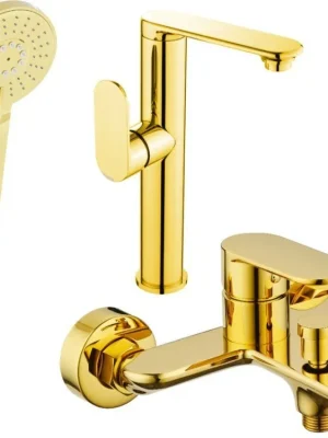 Must-Have MEXEN/S - Milo R40 Set umyvadlové a vanové baterie s příslušenstvím, zlato 713153R40-50