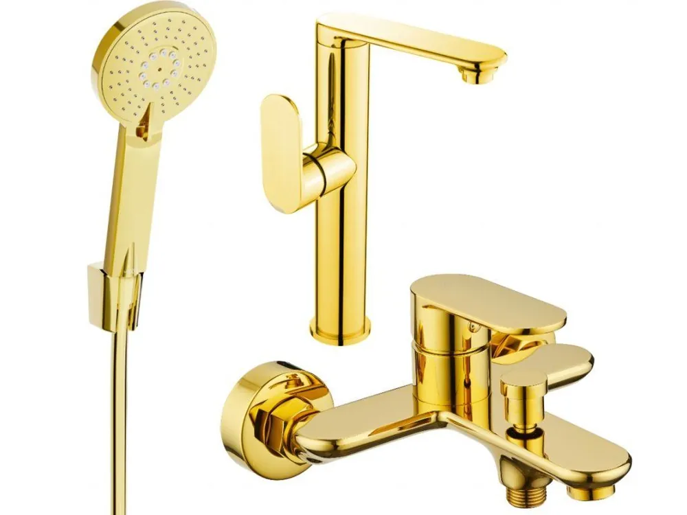 Must-Have MEXEN/S - Milo R40 Set umyvadlové a vanové baterie s příslušenstvím, zlato 713153R40-50