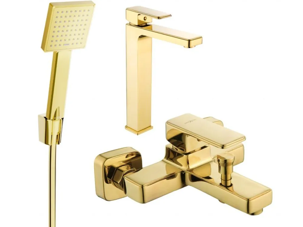Koupit Online MEXEN/S - Cetus R45 Set umyvadlové a vanové baterie s příslušenstvím, zlato 744313R45-50