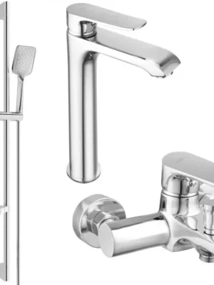 MEXEN/S - Pecos DS62 Set umyvadlové a vanové baterie s příslušenstvím, chrom 72713DS62-00 Akční Nabídka