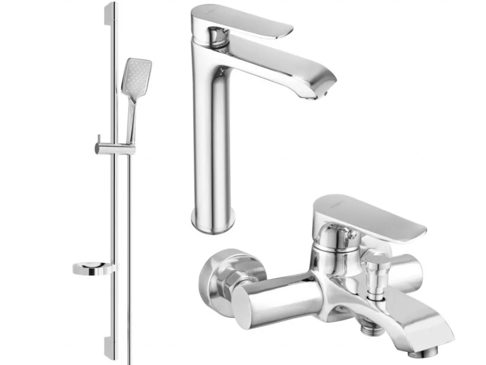 MEXEN/S - Pecos DS62 Set umyvadlové a vanové baterie s příslušenstvím, chrom 72713DS62-00 Akční Nabídka