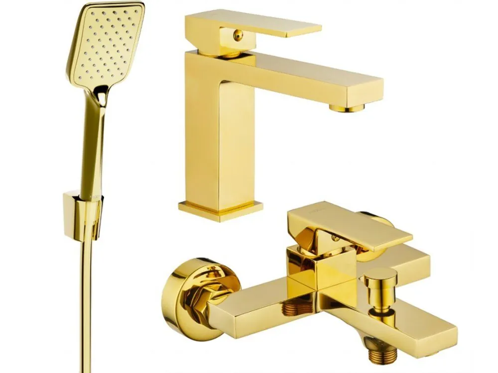 Zlevněný MEXEN/S - Uno R62 Set umyvadlové a vanové baterie s příslušenstvím, zlato 71403R62-50