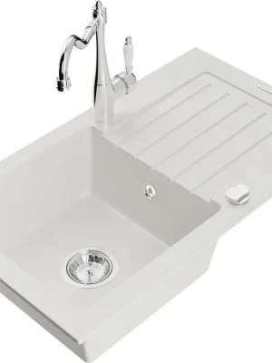 MEXEN/S - Pablo granitový dřez 1 s odkapávačem včetně baterie Carla, bílá 6510-20-670700-00 Top Prodej