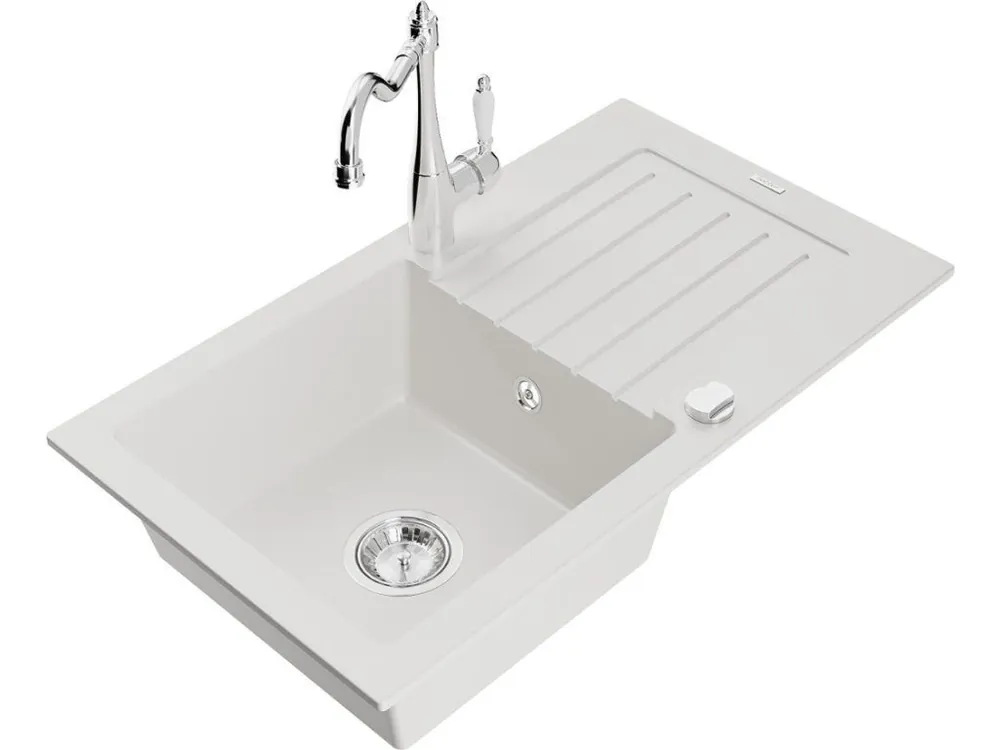 MEXEN/S - Pablo granitový dřez 1 s odkapávačem včetně baterie Carla, bílá 6510-20-670700-00 Top Prodej