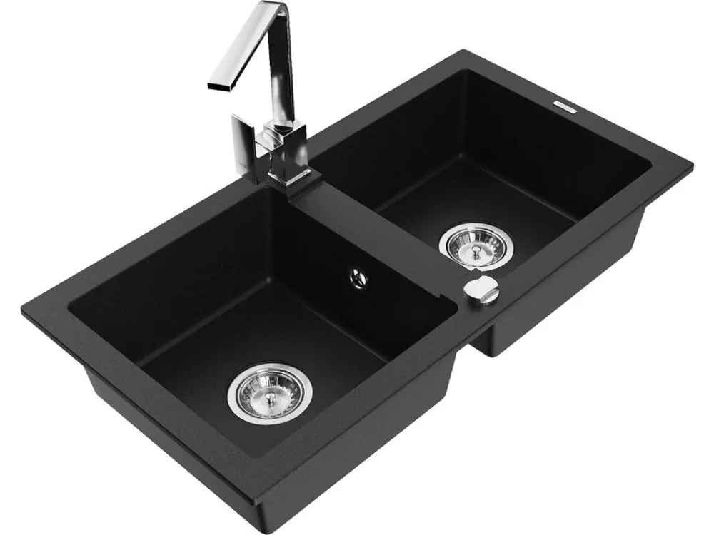 MEXEN/S - Mario granitový dřez 2-bowly včetně baterie Rita, černý 6504-77-670300-00 Tovární Cena
