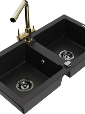 Bezpečná Platba MEXEN/S - Mario granitový dřez 2-bowl včetně baterie Duero, černá 6504-77-671600-50-B