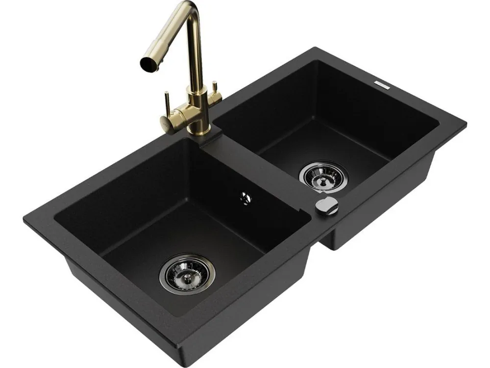 Bezpečná Platba MEXEN/S - Mario granitový dřez 2-bowl včetně baterie Duero, černá 6504-77-671600-50-B