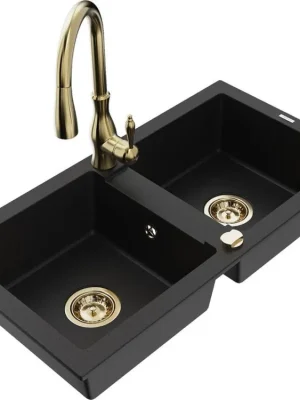 Bezpečná Platba MEXEN/S - Mario granitový dřez 2-bowly včetně baterie Savita, černá 6504-77-672601-50