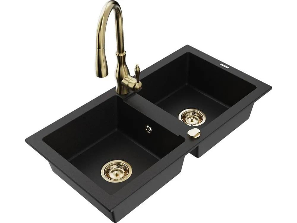 Bezpečná Platba MEXEN/S - Mario granitový dřez 2-bowly včetně baterie Savita, černá 6504-77-672601-50