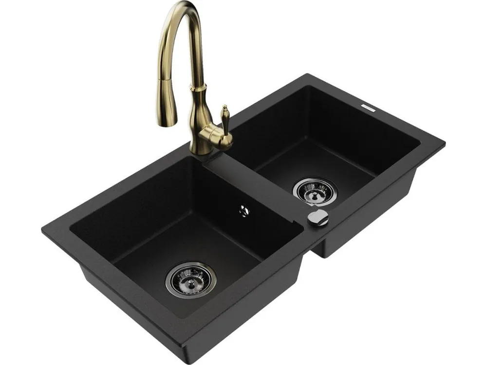 Cenově Výhodný MEXEN/S - Mario granitový dřez 2-bowly včetně baterie Savita, černá 6504-77-672601-50-B