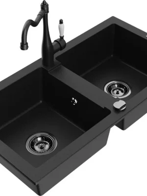 MEXEN/S - Mario granitový dřez 2-bowl včetně baterie Carla, černá 6504-77-670700-70-B Ihned K Objednání