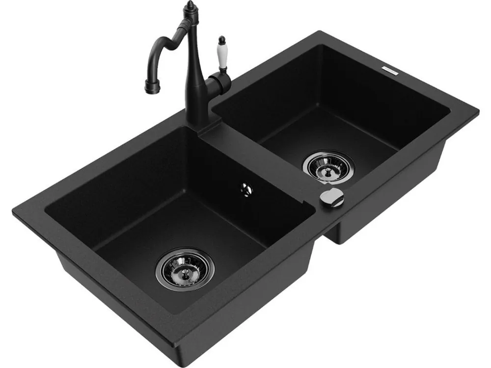 MEXEN/S - Mario granitový dřez 2-bowl včetně baterie Carla, černá 6504-77-670700-70-B Ihned K Objednání