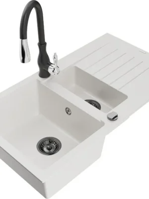 MEXEN/S - Matias granitový dřez 1.5 s odkapávačem včetně baterie Savita, bílá 6502-20-672601-70 Značkový