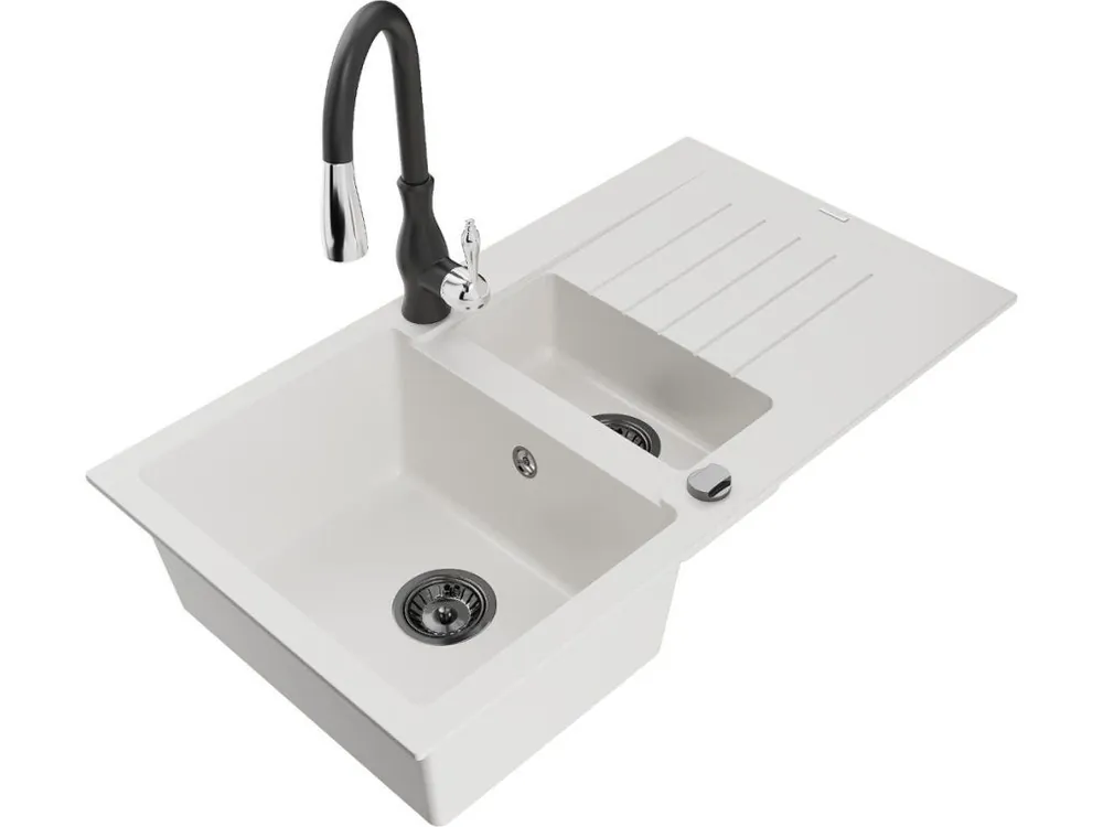 MEXEN/S - Matias granitový dřez 1.5 s odkapávačem včetně baterie Savita, bílá 6502-20-672601-70 Značkový