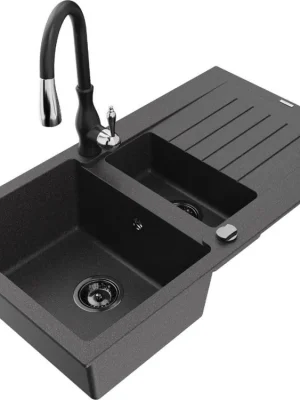 Top Prodej MEXEN/S - Matias granitový dřez 1.5 z ociekaczem včetně baterie Savita, černá kropenatá 6502-76-672601-70-B