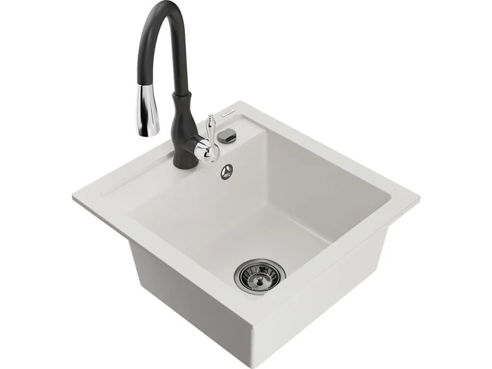 Zlevněný MEXEN/S - Vito granitový dřez 1-miska včetně baterie Savita, bílá 6503-20-672601-70