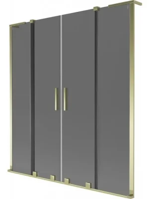 MEXEN/S - Velar L Duo dvoukřídlá posuvná vanová zástěna 140 x 150, grafit, zlatá 896-140-003-42-50 Časově Omezené
