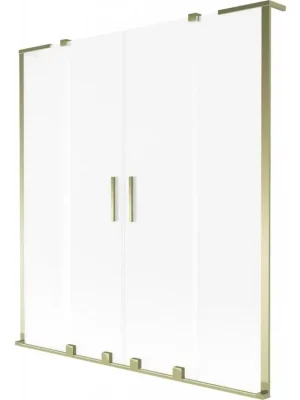 Levný MEXEN/S - Velar L Duo dvoukřídlá posuvná vanová zástěna 150 x 150, dekor, zlatá 896-150-003-32-50