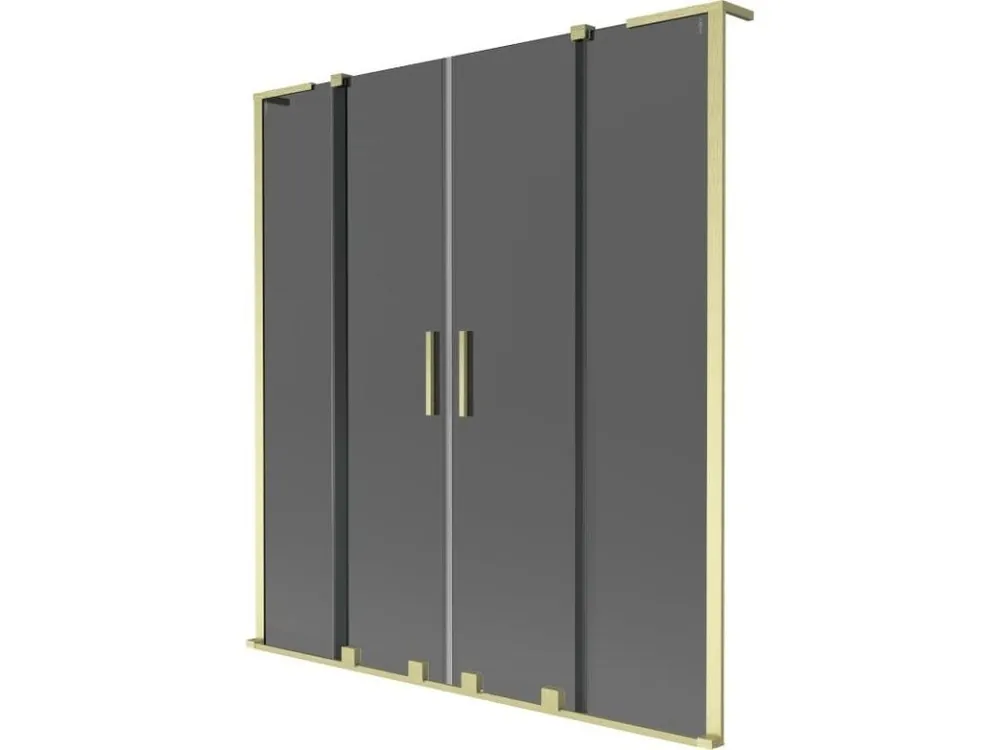 Expresní Doručení MEXEN/S - Velar L Duo dvoukřídlá posuvná vanová zástěna 150 x 150, grafit, zlatá kartáčovaná 896-150-003-42-55