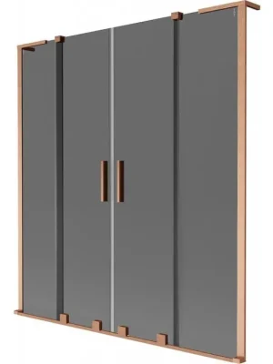 Bezpečná Platba MEXEN/S - Velar L Duo dvoukřídlá posuvná vanová zástěna 150 x 150, grafit, měď kartáčovaná 896-150-003-42-65