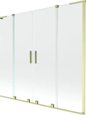 Značkový MEXEN/S - Velar L Duo dvoukřídlá posuvná vanová zástěna 200 x 150, transparent, zlatá kartáčovaná 896-200-003-02-55